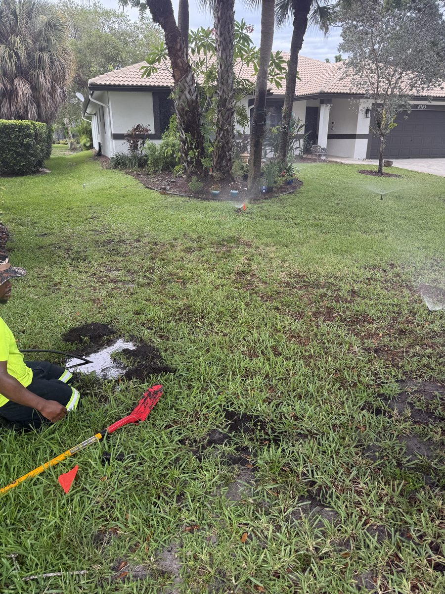 GroundLogic crew diagnosing and repairing irrigation system mainline after well replacement — Coral Springs, FL